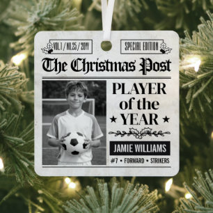 Custom Soccer Christmas Newspaper Photo Metal Tree Decoration
