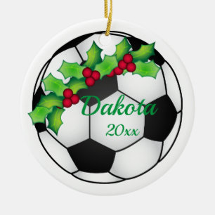 Custom Soccer Christmas Ornament Black and White