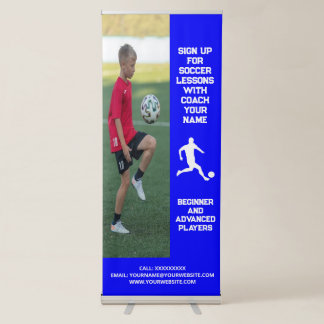 Custom Soccer Football Coaching Class Lessons Blue Retractable Banner