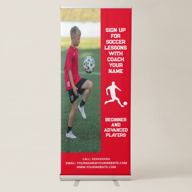 Custom Soccer Football Coaching Class Lessons Red Retractable Banner (Front)