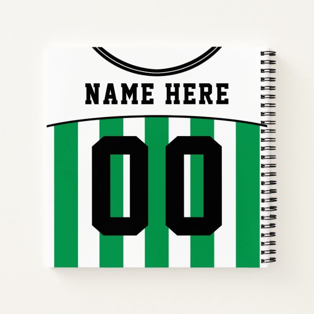 Custom Soccer Football Green Stripes Jersey   Notebook (Back)