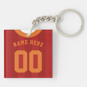 Custom Soccer Football Jersey Keyring, Red Orange Key Ring