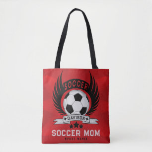 Custom Soccer Mom Emblem With Ball And Wings Tote Bag
