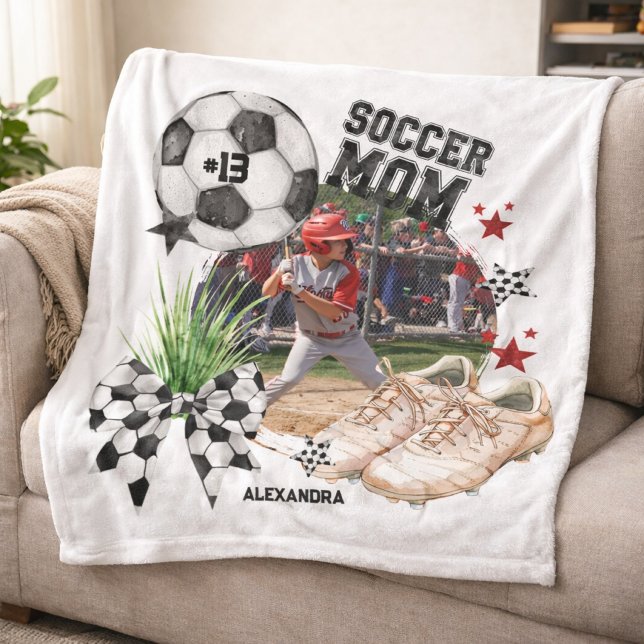 Custom Soccer Mum Photo Collage Fleece Blanket (Creator Uploaded)