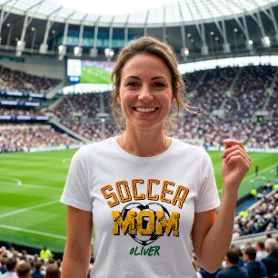Custom Soccer Mum Yellow Оrange Heart Game Day Fan Tri-Blend Shirt