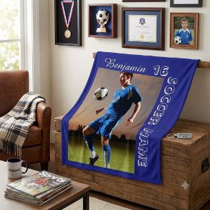 Custom Soccer Photo Blanket Personalised Name Numb