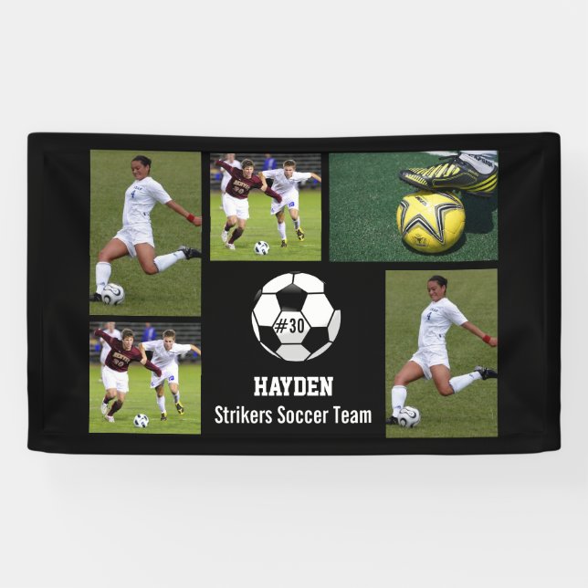 Custom Soccer Photo Collage Name Team Number Banner (Horizontal)