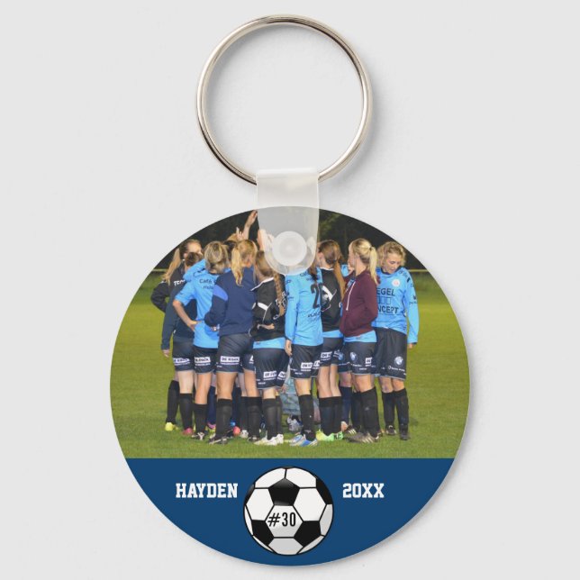 Custom Soccer Photo Collage Name Team Number Key Ring (Front)
