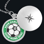 Custom soccer player jersey number team name small locket necklace<br><div class="desc">Custom soccer player jersey number team name small round locket Necklace. Personalised sports gift for soccer player,  fan and coach. Green or custom background colour. Sporty presents for girl,  sister,  daughter,  granddaughter,  mum,  friend,  team mate etc. Available in small,  medium and large size.</div>