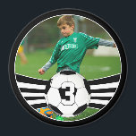 Custom Soccer Player Photo & Jersey Number Sports Magnet<br><div class="desc">The ultimate fridge magnet for soccer players, with your own soccer player's photo/picture and jersey number! Just click "Personalise this template" and click the [Change] next to the placeholder photo to replace it with your own soccer player's picture. You can use an action shot like the placeholder image, or use...</div>