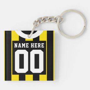 Custom Soccer Rugby Jersey Keyring, Gold Black Key Ring