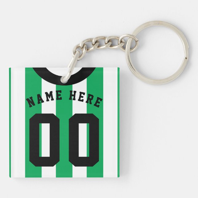 Custom Soccer Rugby Jersey Keyring, Green Stripes Key Ring (Back)