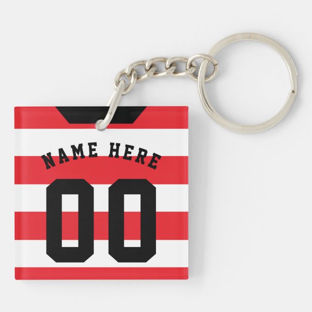 Custom Soccer Rugby Jersey Keyring, Red Stripes Key Ring (Back)
