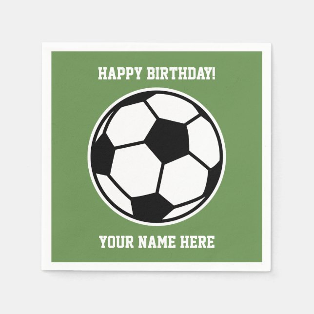 Custom soccer sports theme kid's Birthday party Napkin (Front)