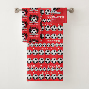 Custom Soccer Sportsman Emblem With Ball And Wings Bath Towel Set
