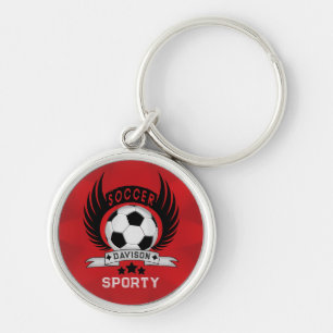 Custom Soccer Sportsman Emblem With Ball And Wings Key Ring