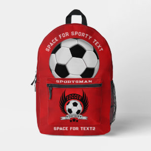 Custom Soccer Sportsman Emblem With Ball And Wings Printed Backpack