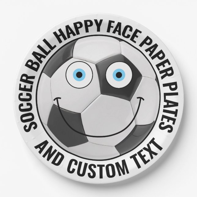 Custom Soccer Theme Party BLUE EYES Happy Face 9" Paper Plate (Front)