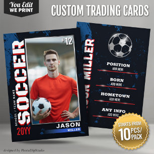 Custom Soccer Trading Card Blue Red 10 pcs/pack