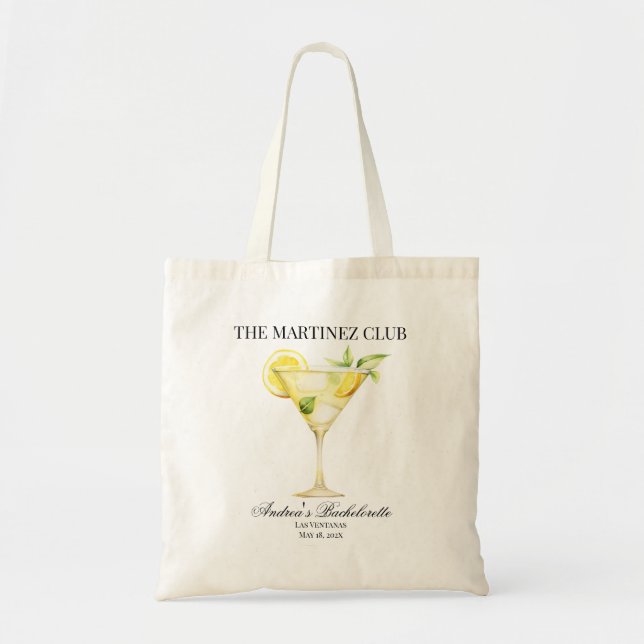 Custom Social Club Lemon Cocktail Wedding Party Tote Bag (Front)