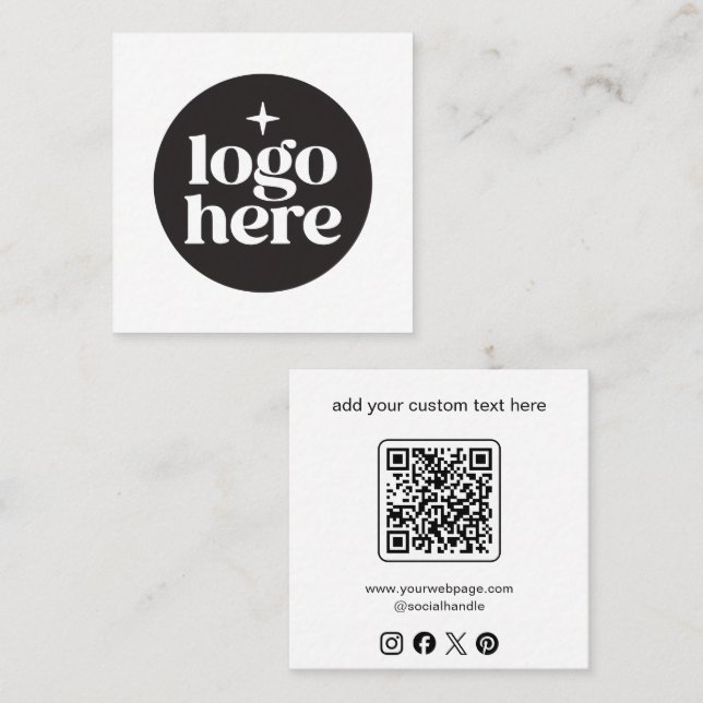 Custom Social Media Logo QR Code Square Business Card (Front/Back)