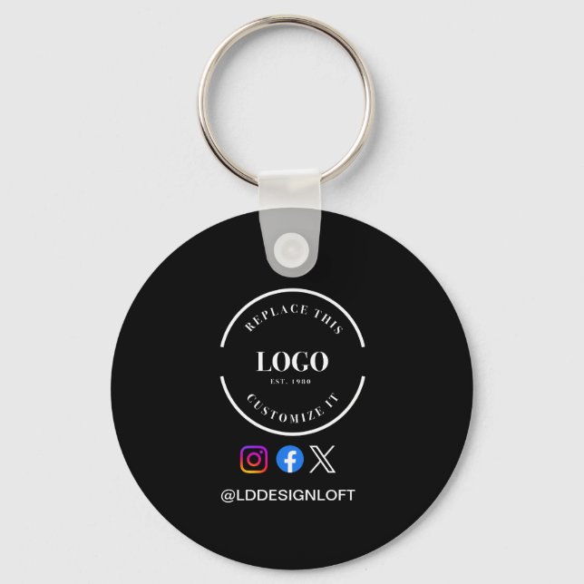 Custom Social Media QR code website logo black Key Ring (Front)