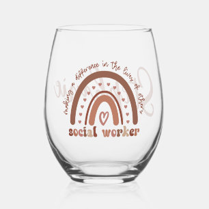 Custom Social Worker Appreciation Graduation Gift Stemless Wine Glass