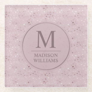 Custom Soft Blush Pastel Pink Gold Glitter Patter Glass Coaster