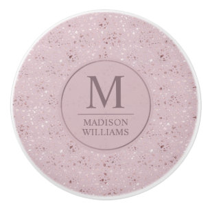 Custom Soft Blush Pastel Pink Gold Glitter Pattern Ceramic Knob