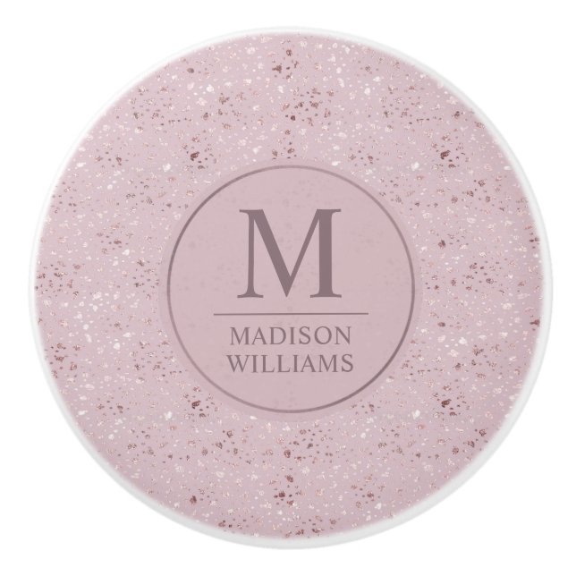 Custom Soft Blush Pastel Pink Gold Glitter Pattern Ceramic Knob (Front)