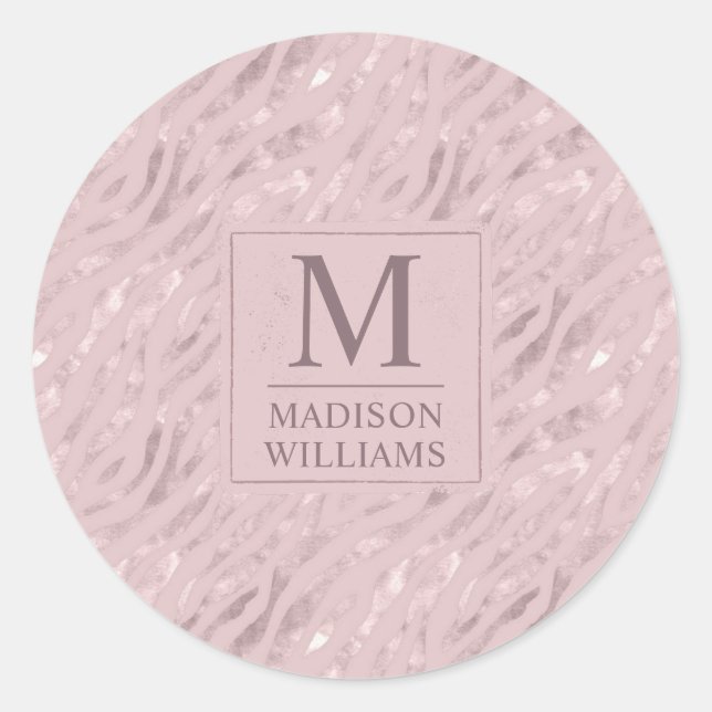 Custom Soft Blush Pastel Pink Gold Glitter Pattern Classic Round Sticker (Front)
