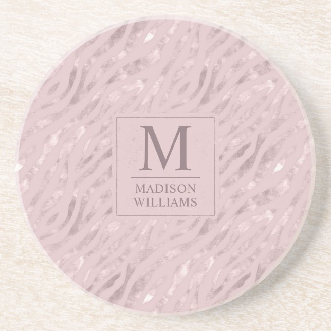 Custom Soft Blush Pastel Pink Gold Glitter Pattern Coaster (Front)