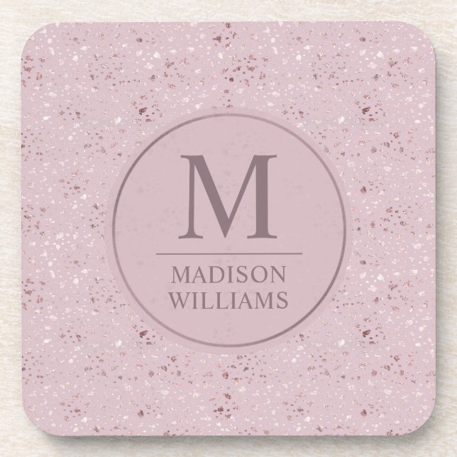 Custom Soft Blush Pastel Pink Gold Glitter Pattern Coaster (Front)