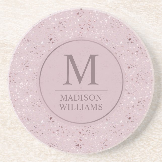 Custom Soft Blush Pastel Pink Gold Glitter Pattern Coaster (Front)