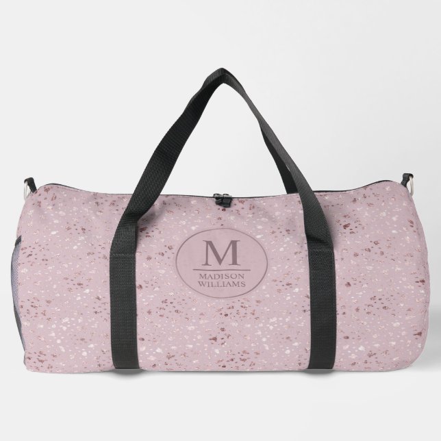 Custom Soft Blush Pastel Pink Gold Glitter Pattern Duffle Bag (Back)