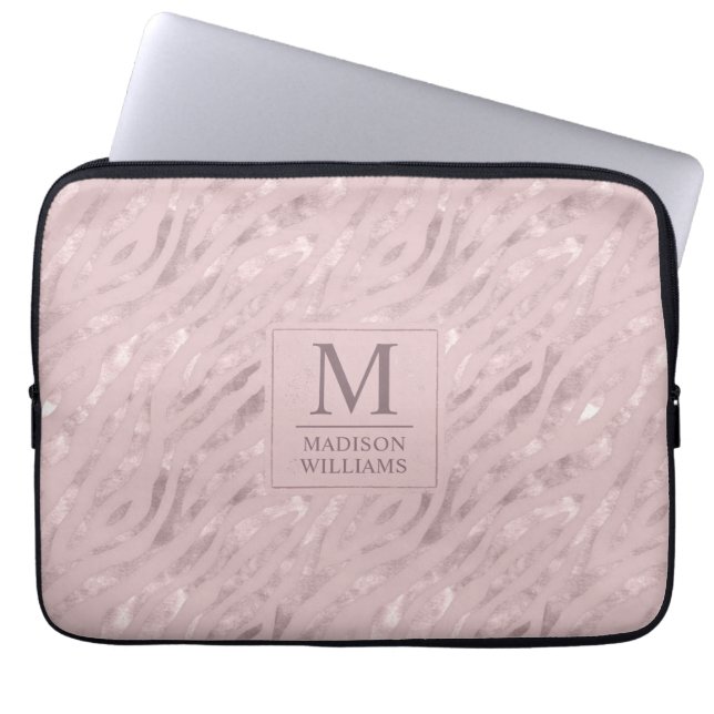 Custom Soft Blush Pastel Pink Gold Glitter Pattern Laptop Sleeve (Front)