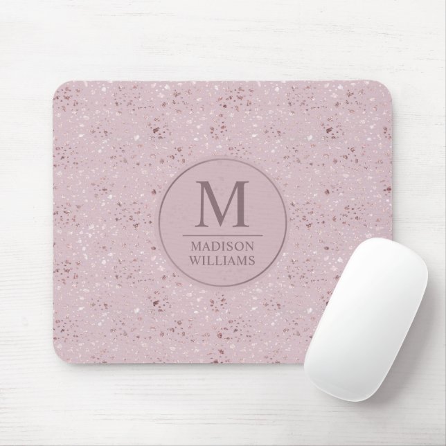 Custom Soft Blush Pastel Pink Gold Glitter Pattern Mouse Mat (With Mouse)