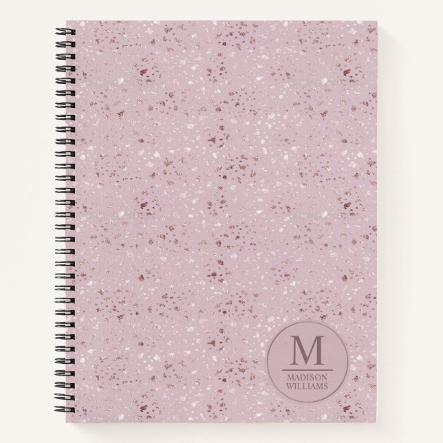 Custom Soft Blush Pastel Pink Gold Glitter Pattern Notebook (Front)