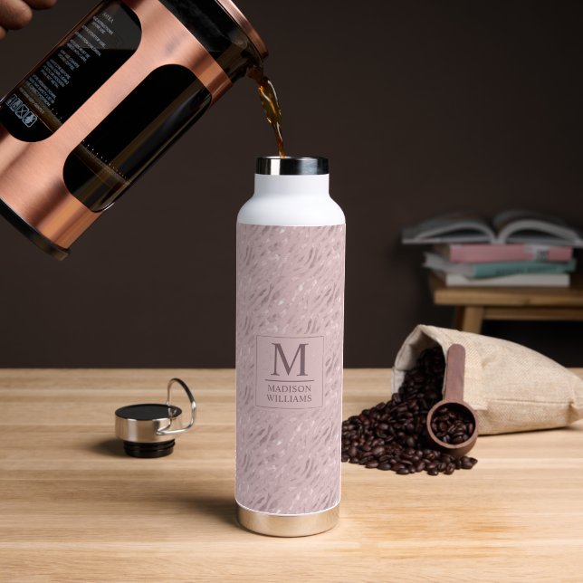Custom Soft Blush Pastel Pink Gold Glitter Pattern Water Bottle (Coffee (Rotated))