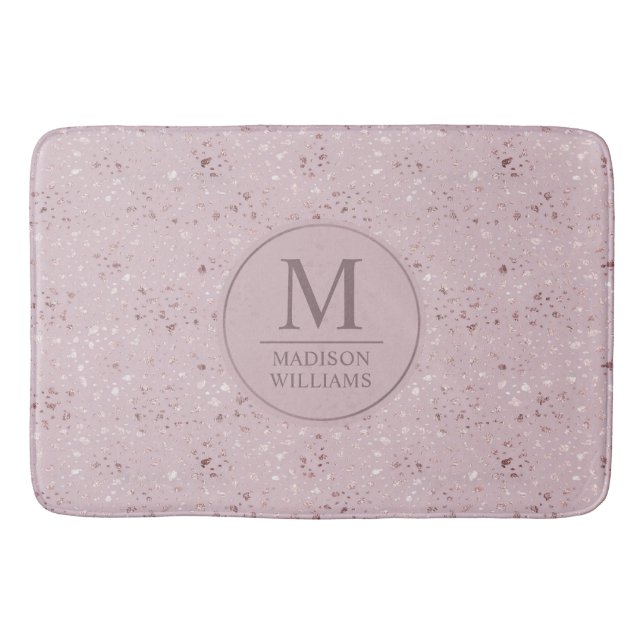 Custom Soft Blush Pink Light Gold Glitter Pattern Bath Mat (Front)