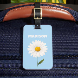 Custom Soft Light Sky Blue White Flower  Vacation Luggage Tag