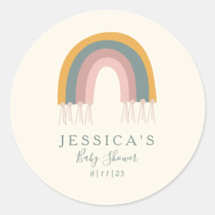 Custom Soft Pastel Boho Rainbow Favour Baby Shower Classic Round Sticker