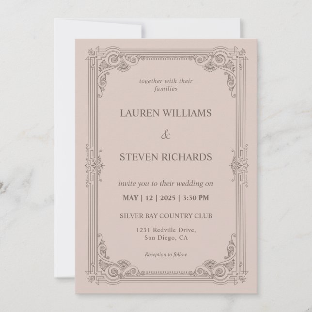 Custom Soft Purple Pink Vintage Frame Wedding Invitation (Front)