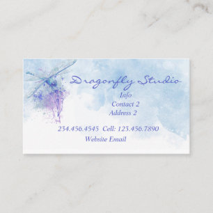 Custom Soft Watercolor Blue  Dragonfly  Business C Card