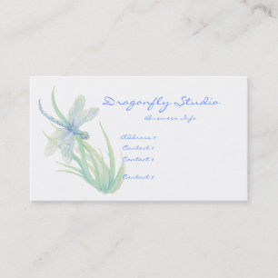 Custom Soft Watercolor Blue Green Dragonfly Business Card
