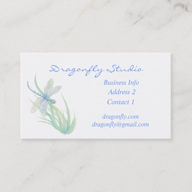 Custom Soft Watercolor Blue Green Dragonfly  Business Card (Front)