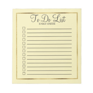 Custom Soft Yellow and Gold To Do Notepad