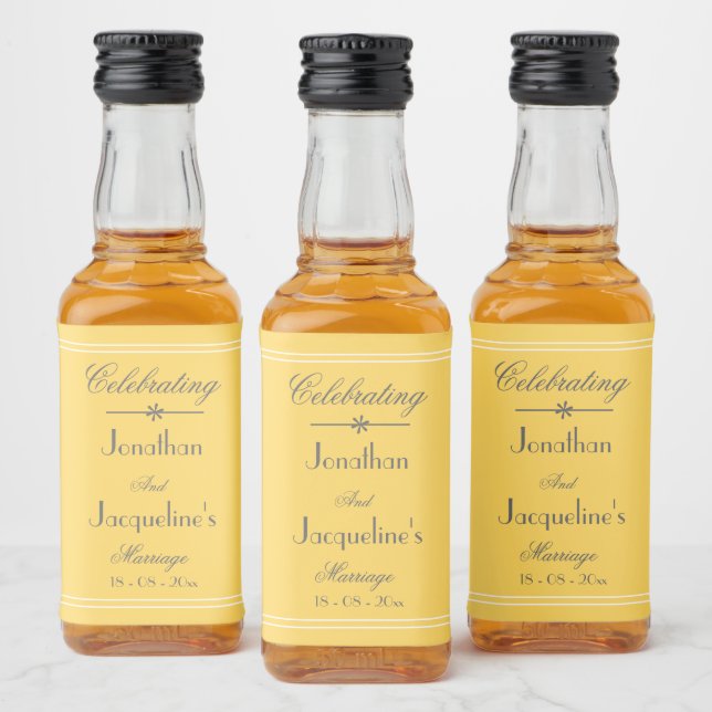Custom Soft Yellow Wedding Mini  Liquor Bottle Label (Bottles)