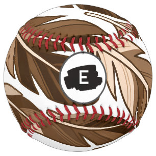 Custom Softball – Boho Monogram Brown Feather