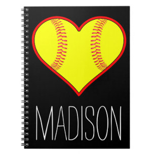 Custom Softball Heart Spiral Notebook
